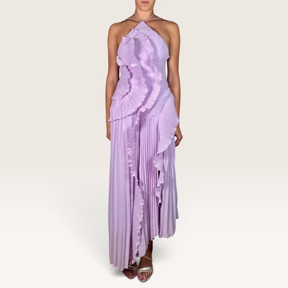 Dresses & Skirts - Lavender Accordion Pleated Halter Maxi Dress Small EUC Asymmetric Fairy Mermaid